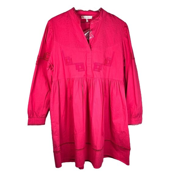 Jude Connally Large Dress Embroidered Ladder Stitch Pink Long Sleeve Party Brunc - Picture 1 of 8
